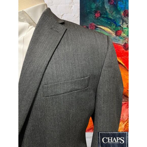 Chaps Ralph Lauren 46R Gray Herringbone Blazer Sport Coat Jacket - Picture 6 of 12